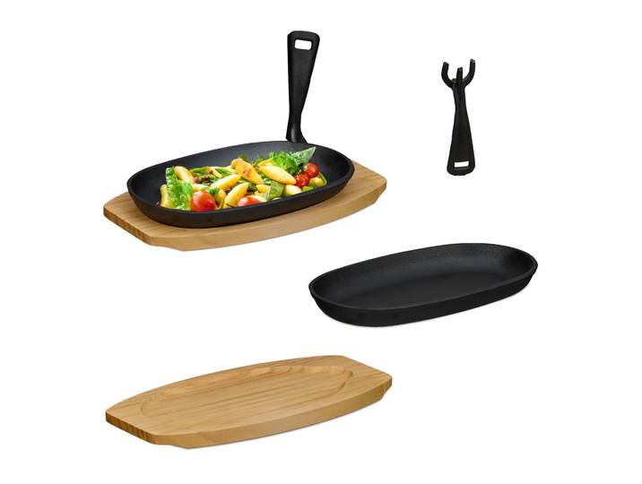 Servierpfanne Holzuntersetzer 2er-Set Hellbraun-Schwarz