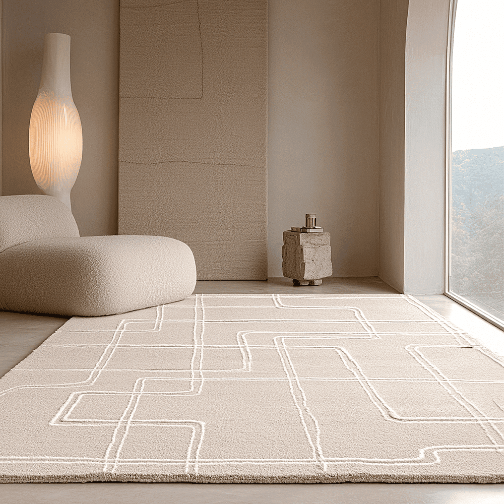Geneva Sand Wool Linear Patterned Rug, 200x300cm