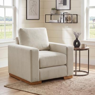 Accent Chair Upholstered Armchair Block Style Accent Chair Sofa Chair with Rubber Wood Base
