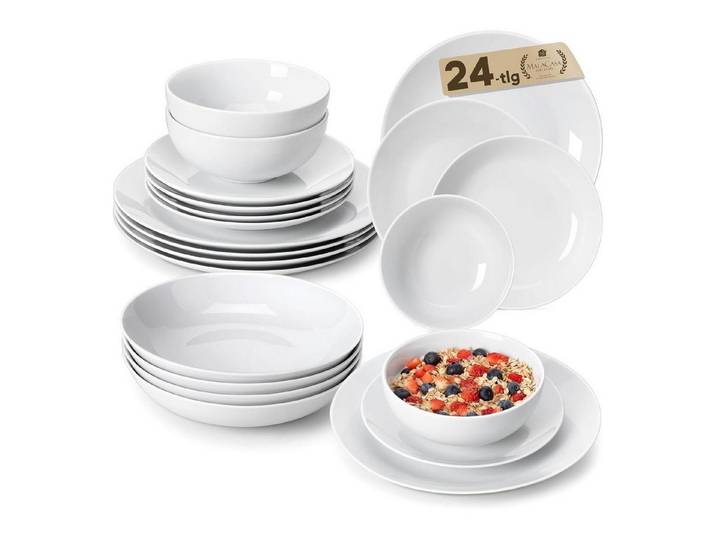 LuxusKollektion Tafelservice Geschirrset 6 Personen 24-teilig Porzellan Tafelservice Weiß Premium