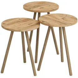 Helloshop26 - Set aus 3 runden Dreibein-Beistelltischen in Holzoptik 03_0008384