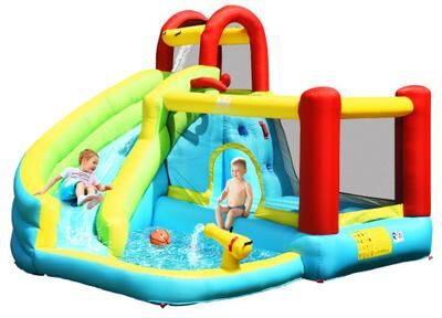 Costway 6-in-1 Inflatable Bounce House with Climbing Wall and Basketball Hoop without Blower