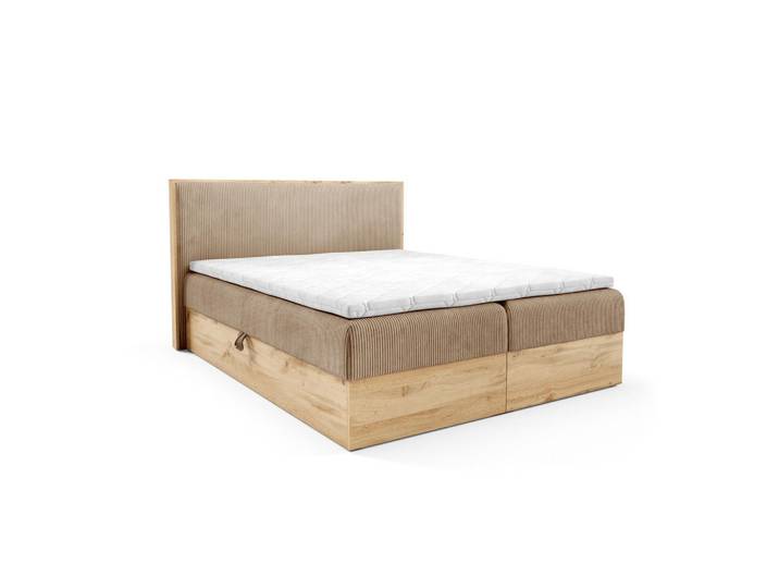 Home Collective Boxspringbett Holzoptik Sonoma mit Topper 160x200 cm Hellbraun, 160x200 cm, Schlafzimmer, Betten, Boxspringbetten