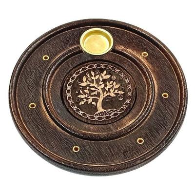 Räucherstäbchenhalter 'Baum des Lebens' Holz rund 10 cm