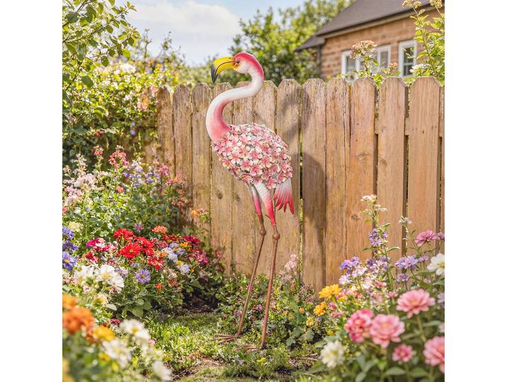 Outsunny Statue Flamant Rose Métal Rouge 83cm Jardin Décorative