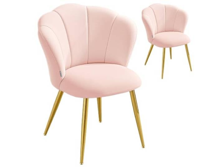 VASAGLE 2er Set Esszimmerstühle, Samt, Blütenblatt-Design, Pastellrosa Polsterstuhl, Schminktisch Sessel, 150 kg Belastbar, Metallbeine, für Schlafzimmer, LAELA Kollektion