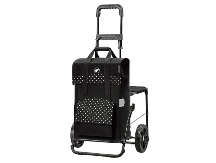 Andersen Einkaufstrolley - klappbar - 50 Liter - Mit Klappsitz bis 120 kg höhenverstellbar - belastbar 50 kg - Stahlgestell - Trolley - Komfort Shopper Polly schwarz