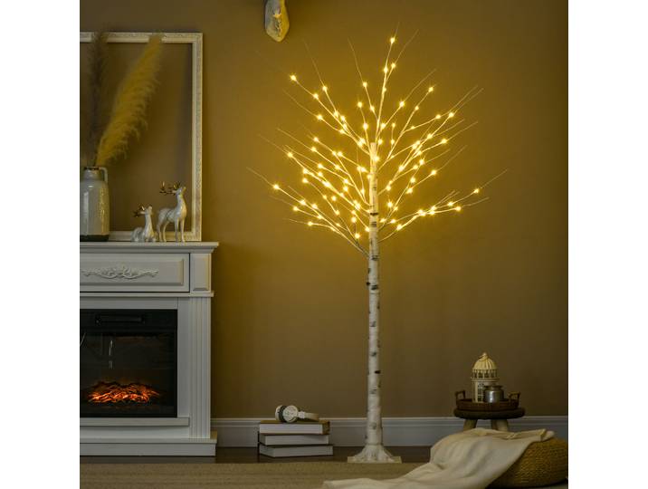 HOMCOM Arbre lumineux LED, décoration lumineuse blanc chaud, 96 LEDs 180 cm, décoration de noël, chambre, maison, blanc