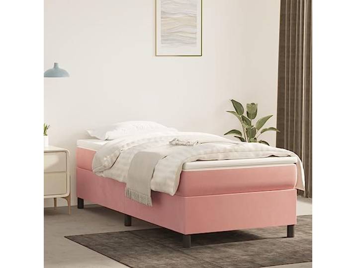 RJPLMFV Lattenrost und Matratze, Velours, Rosa, 80 x 200 cm Taschenfedern, mittlere Unterstützung, weicher Matratzenschoner, Sperrholzlatten