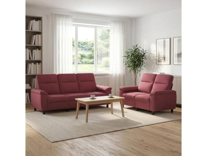 Sofa-Set 2 pcs Weinrot Stoff Metallrahmen,100% Polyester,Kissenruecken,konische Kunststoffbeine,pflegeleicht