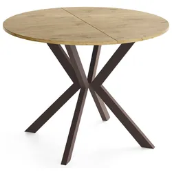 ESSTISCH Valeo – Runder, Ausziehbarer Esstisch – Braune Metallbeine – Moderner Stil – Lancelot Eiche 90-130/90/76 cm
