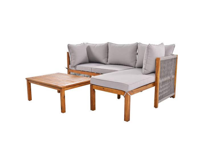 Okmyhome Loungegarnitur Grau aus Akazienholz 3er Set, Holz, Rechteckig, Gartenmöbel, Gartengarnituren, Gartenmöbel-Sets