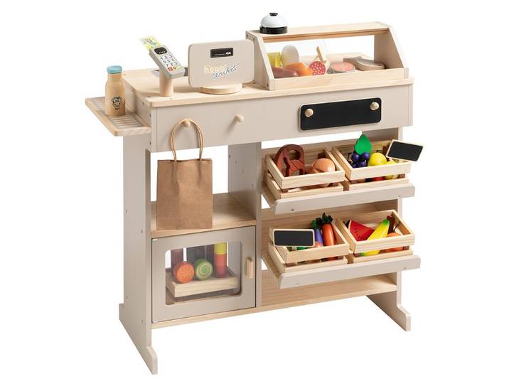 howa Kaufladen, aus Holz natur, beige inklusive 40 teiligem Kaufladenzubehör