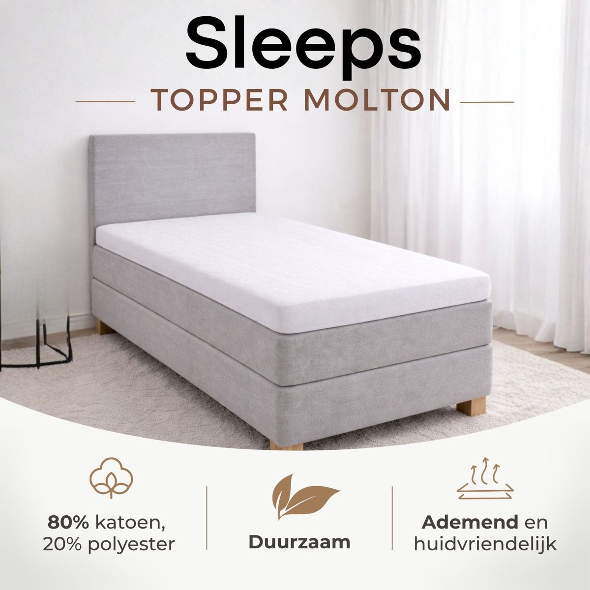 Sleeps Topper Molton Matrasbeschermer Stretch Hoeslaken 90x210 cm
