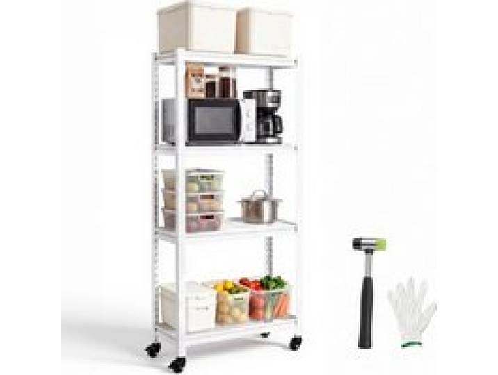 VEVOR Lagerregal 4-Stöckig Drahtregal 762x313x1600mm 362kg Ttragkraft Weiß, Gitterregal mit Rollen für Lager Garage Keller & Zuhause, Stahlkonstruktion, Regalböden Höhenverstellbar, Drahtgitterpaneele