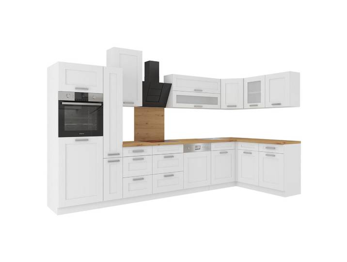 Mid.you Eckküche, Weiß, Glas, 3 Schublade(n) Schubladen, seitenverkehrt montierbar, nur wie online abgebildet bestellbar, 370x160 cm, Küchen, Eckküchen, Eckküchen ohne Geräte