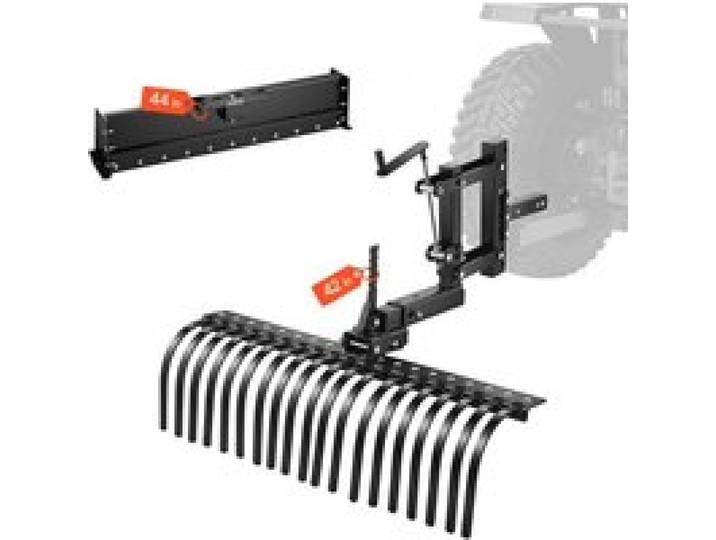 VEVOR Rasentraktor Heuharke 1070 mm, Heurechen mit 19 Harkenzinken & 3-Punkt-Aufstecksystem, für ATVs, UTVs & Rasentraktoren der Kategorie 1, Vertikutierer zum Entfernen von Laub & Rasenfilz