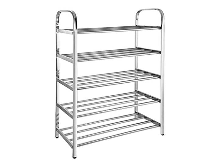 CVdrtyED Schuhregal Organizer Edelstahl-Schuhständer, Schuhregal-Schuhspeicher-Organisator, stapelbarer Schuhorganisator for Schlafzimmer, Schrank, Eintritt Eingangsbereich(5-Tiers)
