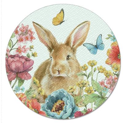 Thirstystone "Garden Bunny 4mm Heat Tolerant Tempered Glass Lazy Susan Turntable 13"" Round Condiment Caddy Cake Plate Pizza Stand"