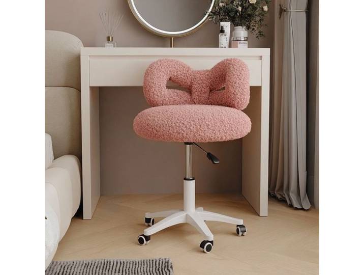 Chaise Bureau Pivotante en Velours Fauteuil Coiffeuse Chaise Hauteur Réglable 55cm-65cm Rose