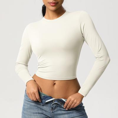 Daily Discovery Women's Yoga Top Long Sleeve Workout Shirt Breathable Moisture Wicking Activewear light Ivory m