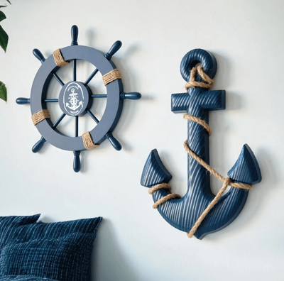 Inspire Curations Mediterranean Wooden Anchor Wall Decor Nautical Hanging Ocean Theme Room Decoration Mediterranean Wooden Anchor Wall Decor Nautical Hanging Ocean Theme Room Decoration