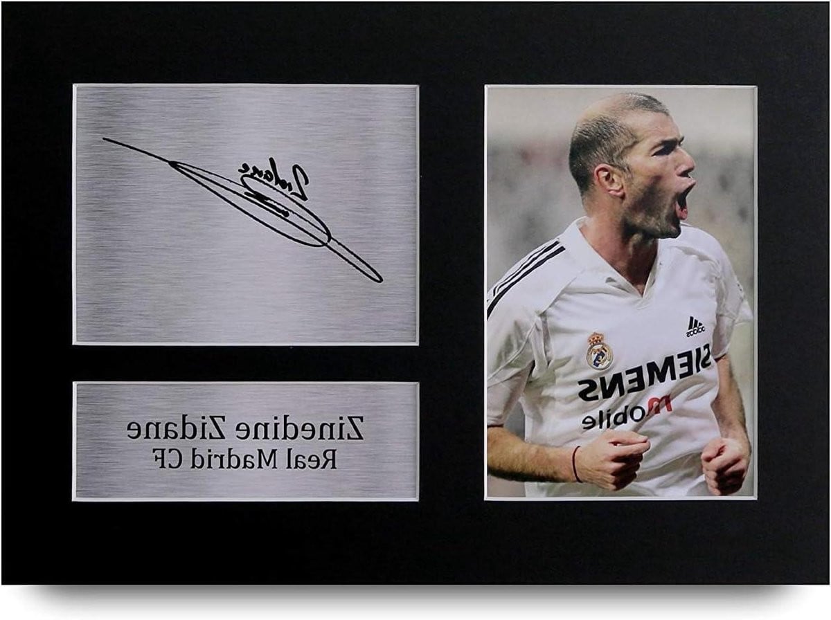 Zidane Voetbal Poster met Gedrukte Handtekening - A4 - Zwart