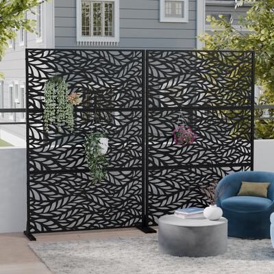 Lirago 2Pcs Metal Privacy Screen Freestanding Outdoor Divider Rust-Proof Galvanized Steel Decorative Fence Panel
