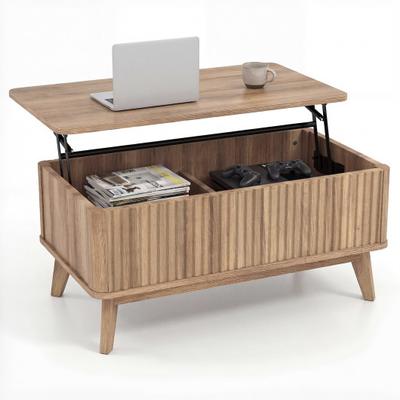 "Costway 35.5"" Rectangle Wooden Fluted Lift Top Coffee Table-Walnut"