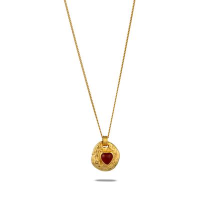 Kette mit Anhänger HAZE & GLORY "Halskette Anhänger Edelstein Herz Onyx Rot 925 Sterling Silber - Head over heels" Gr. 45, gold, Halsketten, Damen, ohne Stein, Silber 925 (Sterlingsilber)