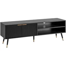 KADIMA DESIGN Lowboard Schwarz mit Eiche-Dekor 150x51x39 cm TV-Kommode Modern, Design TV-Schrank Hoch, Fernsehtisch Fernsehschrank mit Türen & Ablagefächern,
