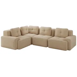 Merax 3-Sitzer Modulares Ecksofa, Cloud Sofa Cord rahmenlos, Lounge Sofa bodennah, mit breiten Armlehnen, Beige