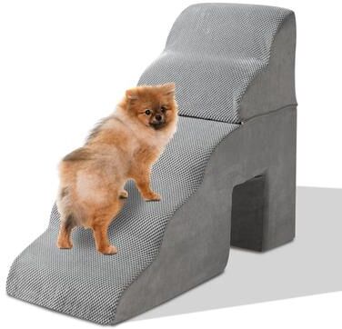 Drop Dash Deals Pet Stairs Memory Foam Ladder For Dogs And Cats Non Slip, Easy Climb, Removable Cover 5 steps