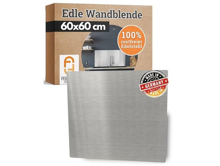 Feuerfest 123 Wandverkleidung I 600x600mm I Hochwertige Küchenrückwand aus 100% rostfreiem Edelstahl I Stilvoller Küchen-Rückwandschutz I Robuster Küchenwand-Spritzschutz aus präziser Handarbeit