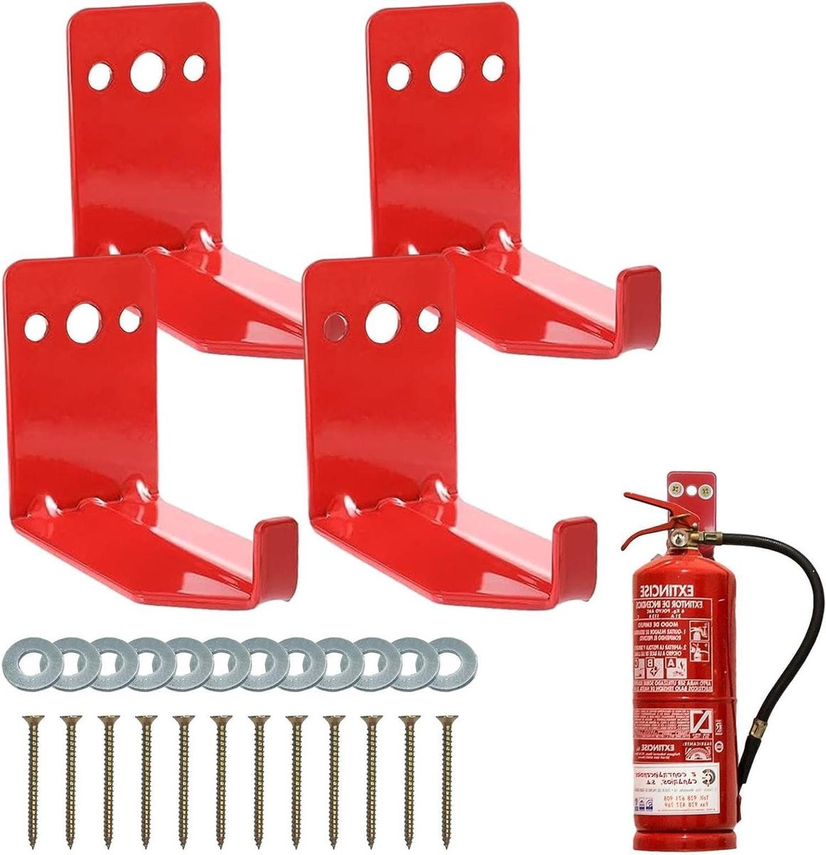 Set van 4 rode heavy duty wandhouders van ijzer voor veilige opslag