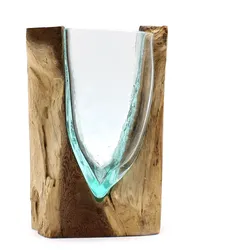 Molton Glass V-shaped Art Vase on Wood