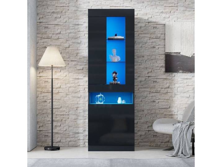 Vitrine avec éclairage LED - vitrine armoire de rangement armoire de salon noir - Vitrine murs de vie - armoires à Buffet