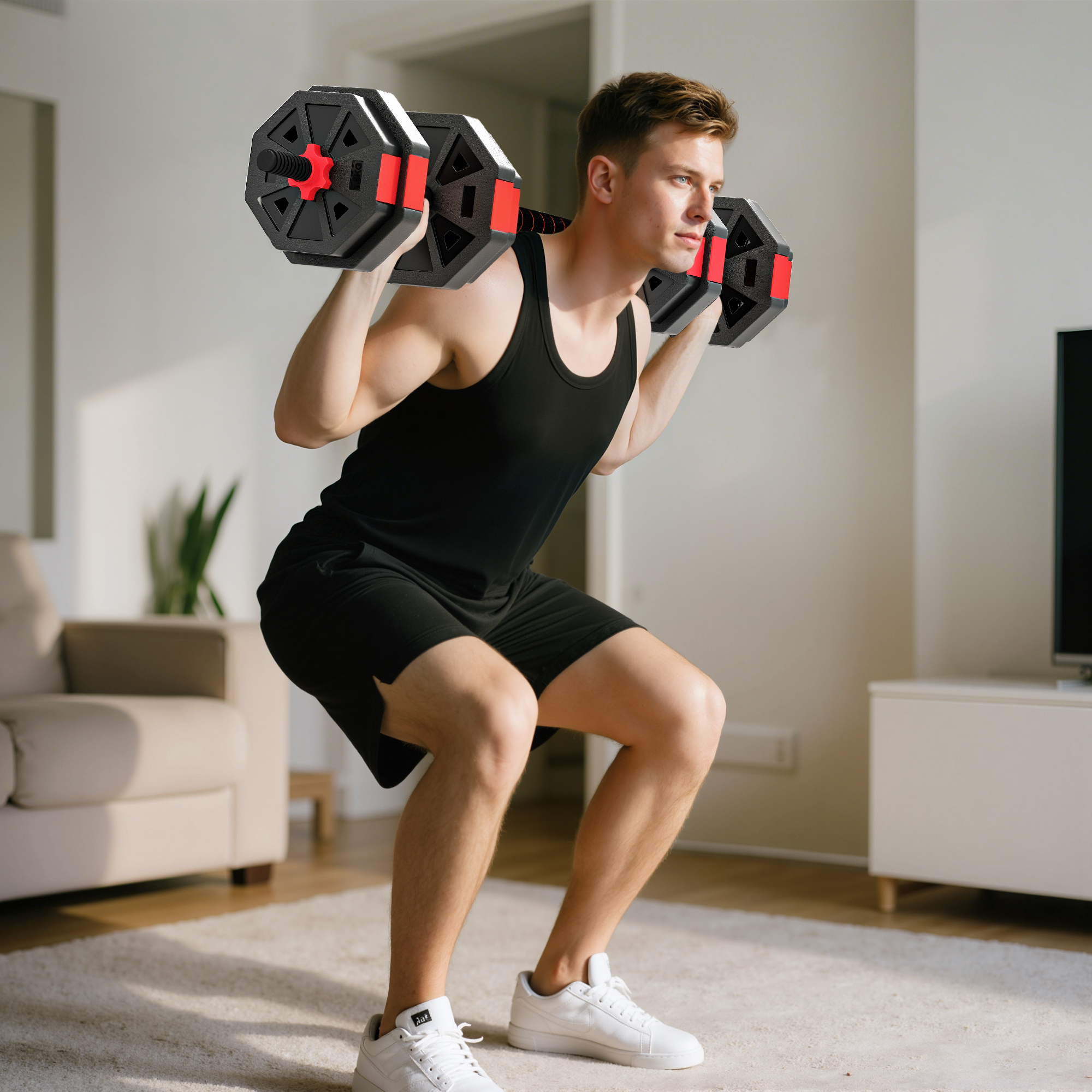 Sportnow Set di manubri regolabili 4-in-1, 15 kg, Rosso   Aosom Italy