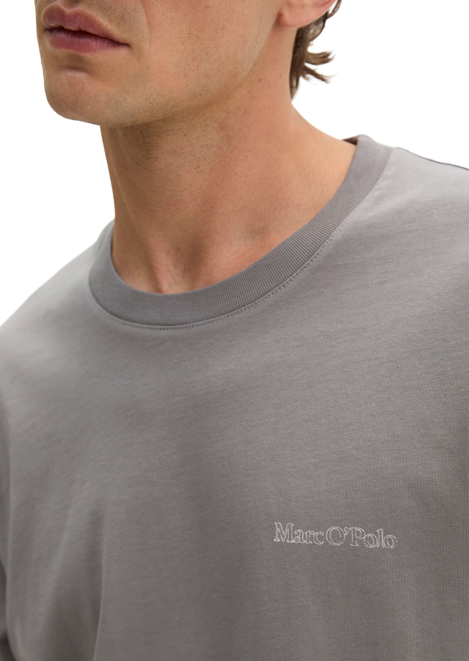 Marc O' Polo T-Shirt MARC O'POLO, Herren, Gr. XXL, graphite dust, Jersey, Obermaterial: 100% Baumwolle, regular fit normal, Rundhals, Shirts T-Shirt, regular aus regenerativer Bio-Baumwolle, Rückenprint