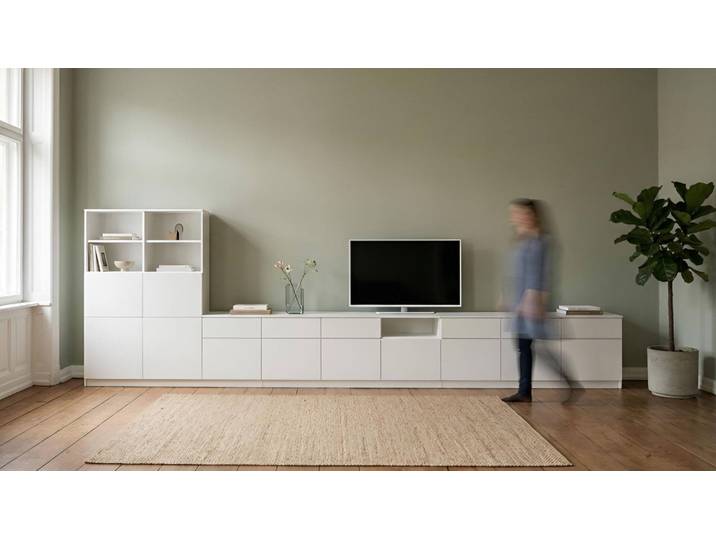 Meuble TV forme L avec espaces de rangements - Armoire TV avec de nombreuses options Mélaminé premium Blanc gris