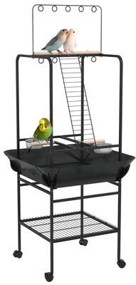 PawHut Bird Stand with Wheels, Parrot Stand with Perches, Stainless Steel Feed Bowls, Pull-Out Tray, Toy Hanger