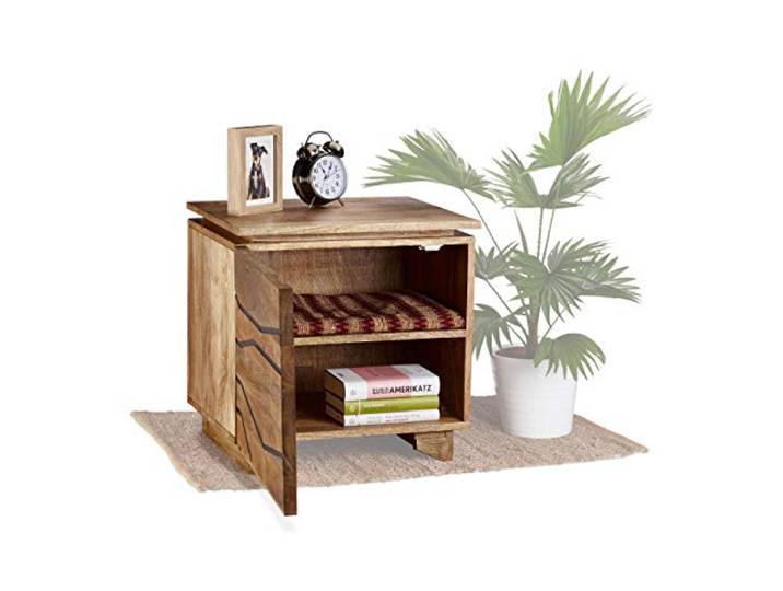 Native Home Nachtschrank Holz aus Mangoholz, HxBxT: 50 x 50 x 40 cm, Natur Nachttisch, massiv, mit Tür, mit Muster