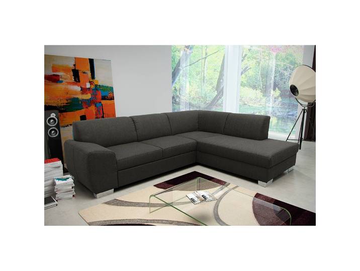 Ecksofa Grau Webstoff Cody 279 x 81 x 216cm Ottomane davorstehend rechts mit Schlaffunktion Modern