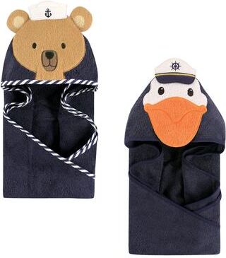 Hudson Baby Infant Boy Cotton Animal Face Hooded Towel Bundle Set, Sailor Bear Pelican, One Size