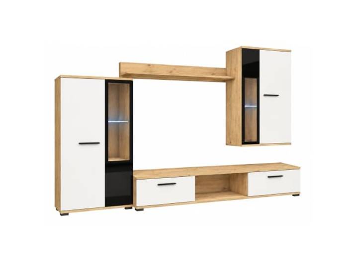 Margaret Hadas24 Susanne Wohnwand mit TV-Lowboard, Vitrinen und Wandregal, Moderne Wohnzimmermöbel mit Glaselementen, Artisan, weiß