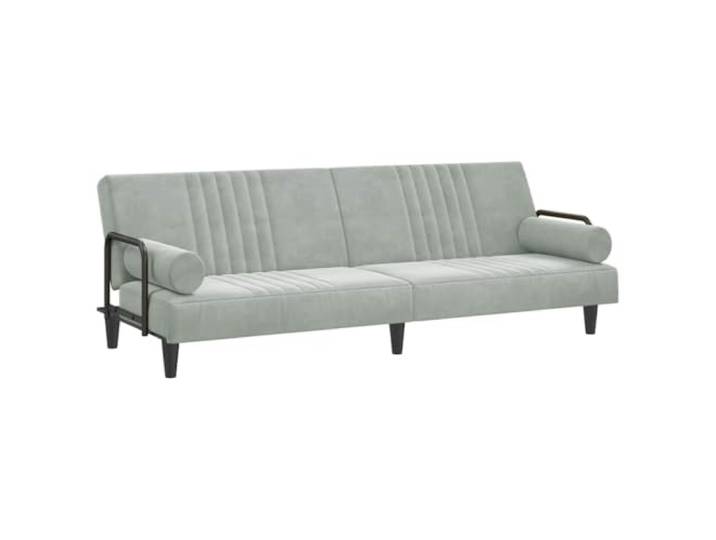 Todiikf Schlafsofa mit Armlehnen Samt Couch Bettfunktion Hellgrau Komfortables Bettsofa aus Sperrholz mit dicker Schaumstoff Polsterung und zwei Kissen für Schlafzimmer.