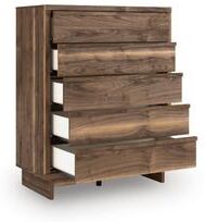 Benjara Lina Tall Dresser Chest 5 Drawers with Integrated Handles Natural Brown