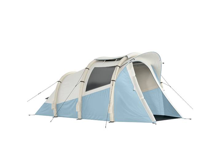 Tente de camping gonflable Outsunny avec pompe, 2 pièces, fenêtres, bleu clair