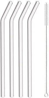 Perfect Picks Market High Borosilicate Glass Straws Set Eco Friendly & Reusable Drinking Straws For Smoothies, Bubble Tea, And Bars 5pcs Bent