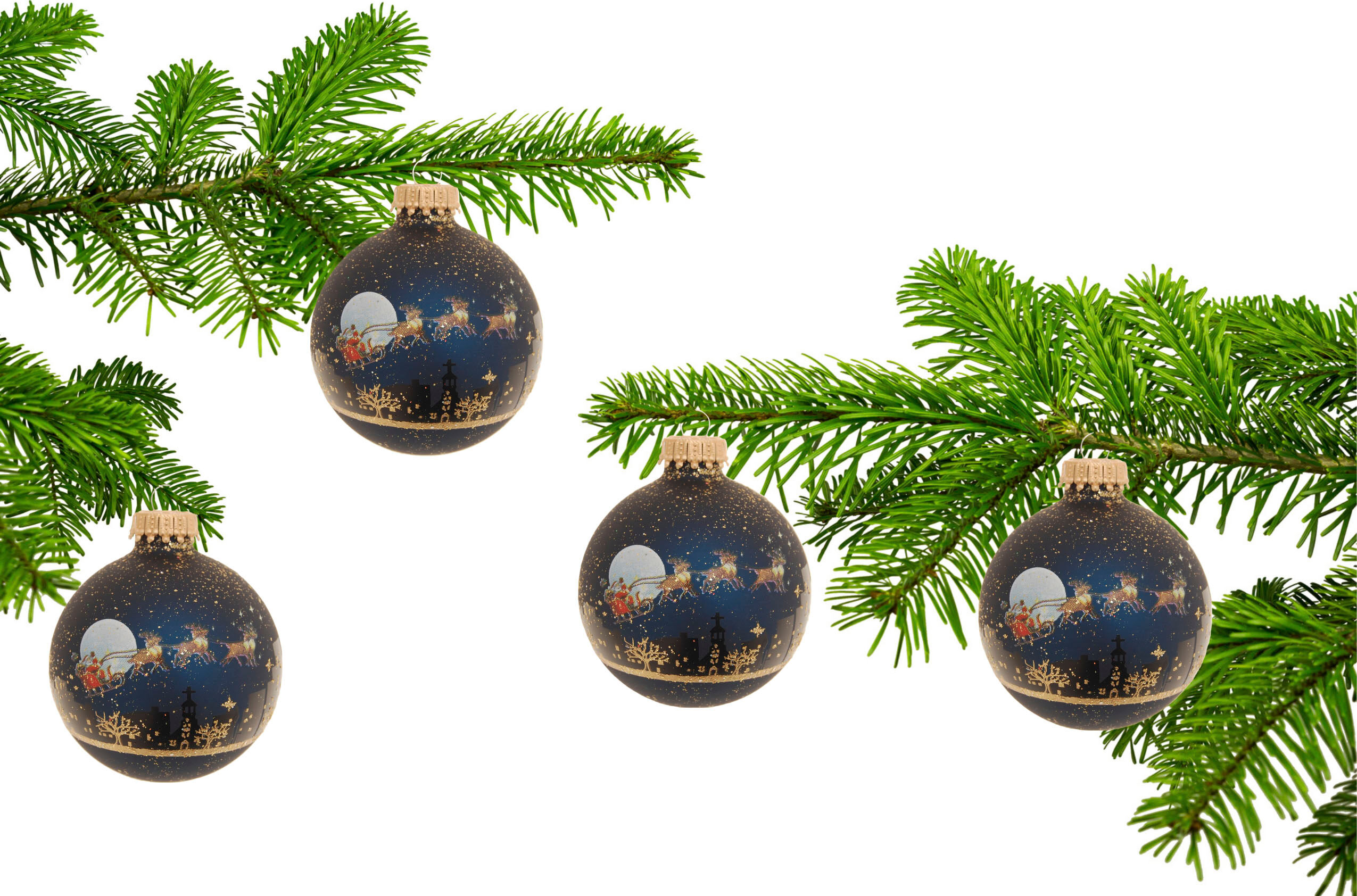 Weihnachtsbaumkugel KREBS GLAS LAUSCHA "Midnight before Christmas", blau (dunkelblau), Ø:7cm, Glas, Weihnachtsbaumkugeln, Weihnachtsbaumkugel, Weihnachtsdeko, Christbaumschmuck, Christbaumkugeln aus Glas dunkelblau 7cm